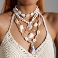 Bohemian Muschel-Halsketten-Set mit goldenem Seestern und Meeresschnecken-Anhängern - Mehrlagiges Halsketten-Set im Ozean-Stil (29450-G)