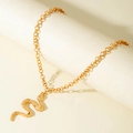Minimalist gold serpent snake pendant necklace with layered chain on cream display stand - Etched Scale Snake Style (30651-nek-G-2)