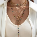 Layered gold snake necklaces with colorful gemstones and pavé crystals for women - Four-layer Snake Gemstone Style (30651-nek-G)