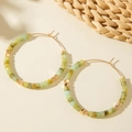 French style gold hoop earrings with light green resin square beads and gold metal spacers - Green