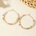 Bohemian gold hoop earrings with marble effect square beads and metal spacers - White