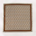 Elegant silk square scarf with geometric monogram print in beige and brown tones - Medium Square Scarf / Coffee (ZW-7)