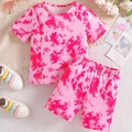 Completo estivo da bambina con t-shirt tie-dye rosa a maniche corte e pantaloncini - 4Y / Tie-Dye Rosa