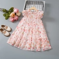 Robe de princesse à fleurs pour filles avec tulipes roses, volants et jupe à plusieurs niveaux - Rose / 90cm