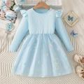 Abito in tulle azzurro a maniche lunghe per bambine con ricami di fiocchi di neve argento - 100cm / Azzurro
