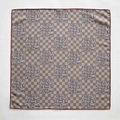 Luxurious silk-wool checkered square scarf with retro patterns and rolled edges - Khaki
