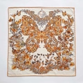 Silk wool square scarf with orange butterfly floral print and hand-rolled edges - Butterfly Print (ZY-43-Yellow) / 62*62cm