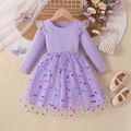 Purple polka dot tulle dress for girls with long sleeves and ruffled shoulders - Purple / 90cm (1-2 Years)