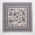 Nautical theme silk wool square scarf featuring vintage sailing ships and sea monsters - 62*62cm / Black (ZY-46)