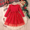 Vestido de Navidad rojo para niña con falda de tul y estampado de bastones de caramelo - 1-2 Años / Rojo
