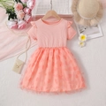Rosa Mädchenkleid mit kurzen Ärmeln, Rüschen und Tüllrock mit Herzblütenblättern - 90 / Orange
