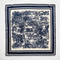 Elegant navy blue animal forest print square silk wool scarf on white background - 62*62cm / Navy Blue (ZY-11)