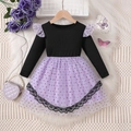 Abito da bambina con top nero a coste e gonna in tulle lavanda con cuori e pizzo - 100cm / Nero/Viola