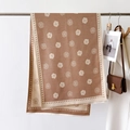 Brown winter scarf with camellia flower prints and delicate fringe edge for women - Khaki