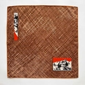 Brown silk wool square scarf featuring orange border and scenic snow mountain patches - 62*62cm / Coffee (ZY-27)