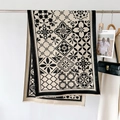 Sciarpa spessa in finto cashmere bianco e nero con eleganti motivi geometrici vintage - Nero