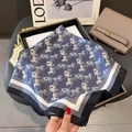 Navy blue silk square scarf featuring vintage horse carriage print and striped borders - 65x65cm / Navy Blue Black Brim