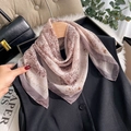 Retro floral print chiffon scarf draped on a wooden hanger with a stylish black vest - Medium Square / Light Pink (XS-28)