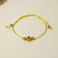 Detailed view of yellow braided evil eye bracelet with adjustable cord and gold beads - Yellow Braided Rope (30532-bra-yel-5-EP)