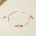 Pink bohemian evil eye cord bracelet with gold beads and adjustable slider knot - Pink Braided Rope (30532-bra-pink-6-EP)