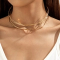 Statement gold multilayer choker necklace with textured hand-crafted hammer finish - Multi Layer Choker (30628-nek-G) / Gold
