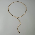 Y-shaped gold alloy necklace featuring black heart-shaped enamel charms with lobster clasp - Gold Black Heart Charm Y-Necklace (30650-nek-G-4)
