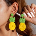 Bohemian pineapple-shaped raffia drop earrings with yellow and green hand-woven texture - Yellow & Green Woven Pineapple (27651-yellow)