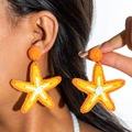 Bohemian leaf-shaped raffia earrings in orange and yellow starfish-style design - Orange Yellow White Starfish (29324-orange)
