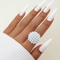 Adjustable statement ring featuring a cluster of white pearls in a floral sphere design - Silver - Cluster Pearl Style (29458-1-S)