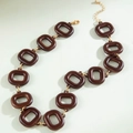 Brown acrylic chunky link necklace with gold connectors in minimalist fall style - Brown Rectangular Style
