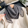 French style black and white polka dot silk scarf displayed on a wooden hanger - Polka Dot Print Style (XS-15) / Black Polka Dot