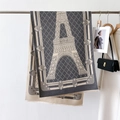 Sciarpa reversibile jacquard Torre Eiffel in grigio scuro e beige con bordi a frange - 66*186cm / Grigio
