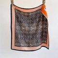 French vintage leopard print silk square scarf with elegant pink border and orange detail - Leopard Print Black Border Style (SW-10) / 70*70cm