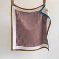 Premium twill silk square scarf featuring geometric chain patterns and brown borders - 70x70cm / Reddish Brown Geometric Ring Pattern (SW-22)