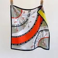 70cm square silk scarf with bright orange floral patterns and geometric stripes - Orange (SW-6) / 70*70cm