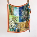 Artistic Van Gogh oil painting style square silk scarf with floral pattern and orange border - 70*70cm / Art Oil Painting Style-Orange Border (SW-36)