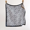 Elegant black and white silk square scarf with white rose floral print and black border - 70x70cm / White (SW-39)