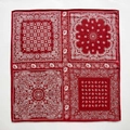 Detailed view of red silk wool scarf featuring classic paisley and floral patterns - 62x62cm / Red
