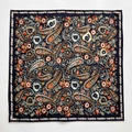 Foulard quadrato in seta e lana con motivi paisley e floreali su fondo blu scuro - 62*62cm / Nero (ZY-26)