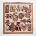 Silk wool square scarf with artistic animal lantern illustrations in warm earthy tones - 62x62cm / Herringbone Hand-rolled Square Scarf (ZY-32) / Khaki (Animal Lantern Print)