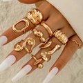 Set di 10 anelli geometrici dorati irregolari in stile bohémien con design sovrapponibile - Set da 9 Pezzi Oro (30711-ring-G)