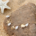 Bohemian gold seashell and starfish charm necklace with waterdrop pearls on sand rock - Gold Artificial Pearl Starfish Scallop Heart Anklet (29284-2-G)