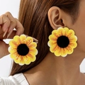Boucles d'oreilles tournesol avec pétales jaunes dégradés et centre noir floqué - Jaune