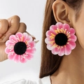Boucles d'oreilles tournesol en dégradé rose et blanc avec design floral 3D - Rose