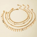 Detail view of a 4-piece gold-plated anklet set featuring cross and leaf charm pendants - Sequin Round Bead Gold Set (30955-ank-G-EP)