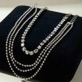 Close-up of multi-layer silver ball chain and sparkling crystal rhinestone anklet design - Silver 4-Layer Rhinestone Ball Chain (30754-ank-S-EP)