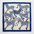 Double-sided silk wool scarf featuring navy blue and cream zebra animal print patterns - 62x62cm / Blue Zebra Print Style (ZY-38)