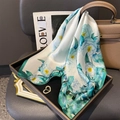 Elegant 100% silk square scarf with floral print on leather tray for women - 65*65cm / White (ZC-261)