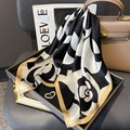 Luxurious 100% silk square scarf featuring black and white camellia floral patterns - 65*65cm / Black (ZC-263)