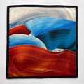 Abstract wave silk scarf in blue and red tones with gold lines and black borders - Square Scarf (ZY-19) / 62x62cm / Blue